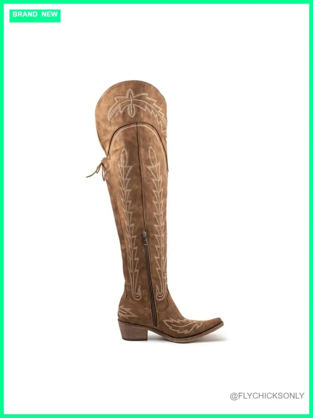 Faux Leather Thigh High Cowboy Boots Pointed Toe Block Heel Western